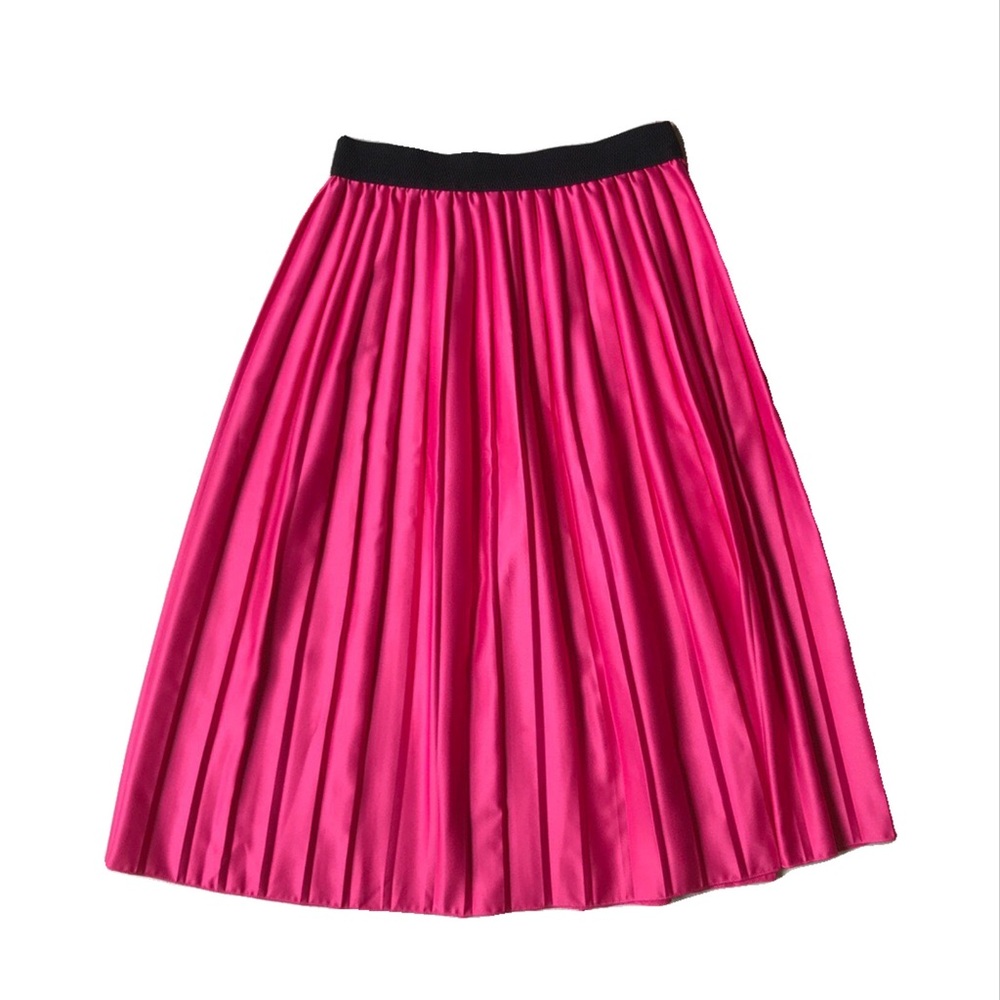 Hot Pink Fuchsia Satin Midi Skirt - S - Picture 3 of 6